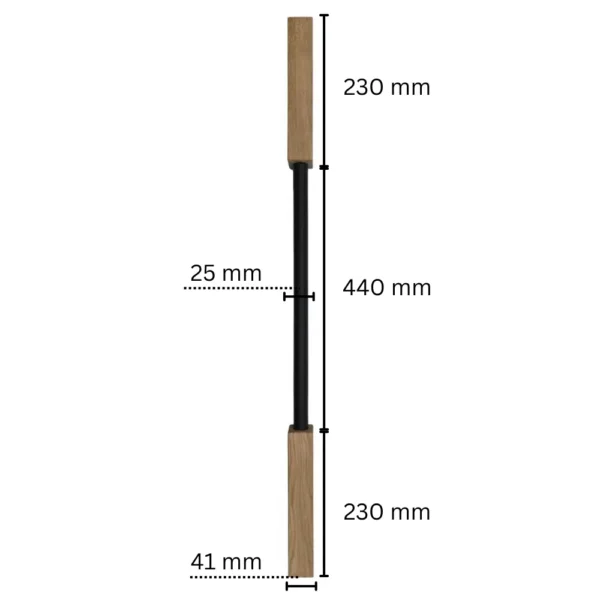 Square Oak And Black Metal Spindle 41mm x 900mm - Image 3