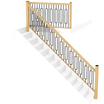 Oak Square Handrail and Metal Modern Rectangle Spindles Bundle 3.6m + 1.8m With Newels.