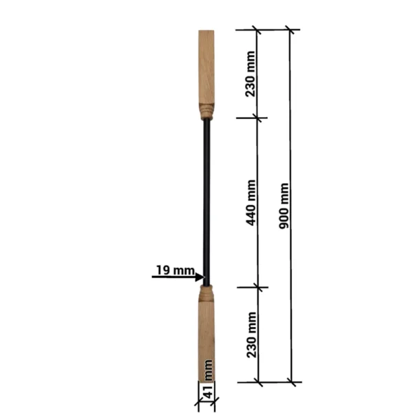 Oak And Black Metal Spindle 41 mm x 900 mm - Image 2