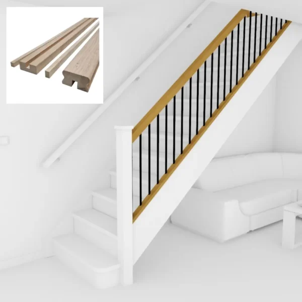 Bundle Builder Oak Finger Joint Handrail and Baserail set Grooved for Metal Spindles