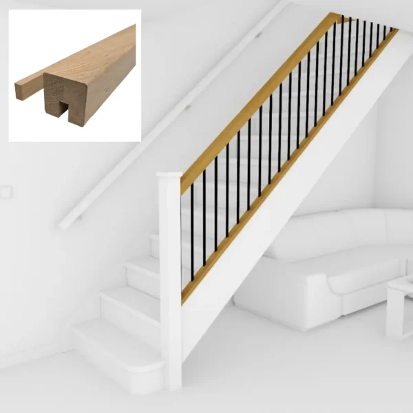 Oak Modern Square Handrail Grooved for Metal Spindles - Image 5