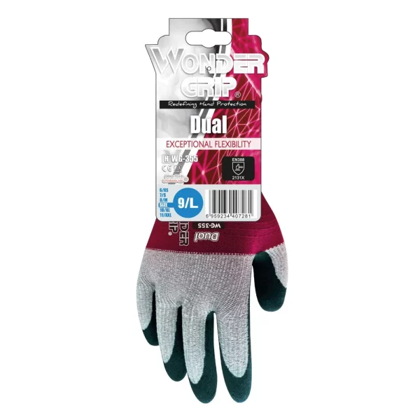Wonder Grip Dual Gloves Burgundy and Grey - Image 3