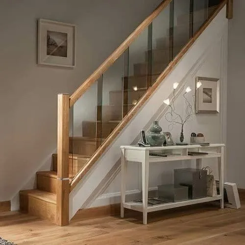 Oak and Glass Staircase Handrail Bundle including Glass Panels 3.6m with 1.8m