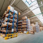 warehouse racks with products on shelves