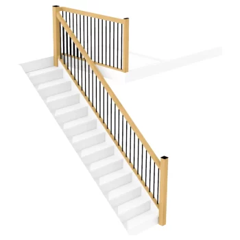 Oak Square Handrail and Metal Modern Plain Spindles Bundle 3.6m + 1.8m With Newels.